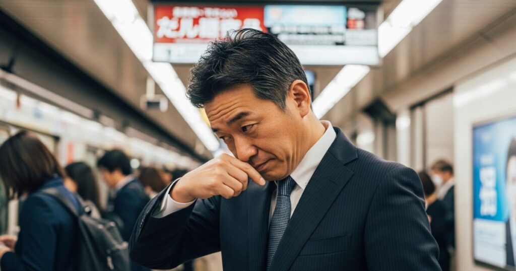 満員電車で自分の体臭を気にするサラリーマン