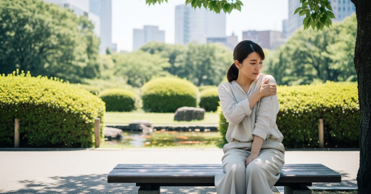 体臭の悩みで不安そうに鏡を見る女性