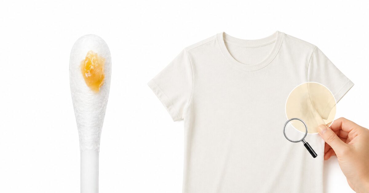 耳垢画像の横に脇汗後の衣類確認を促す説明図